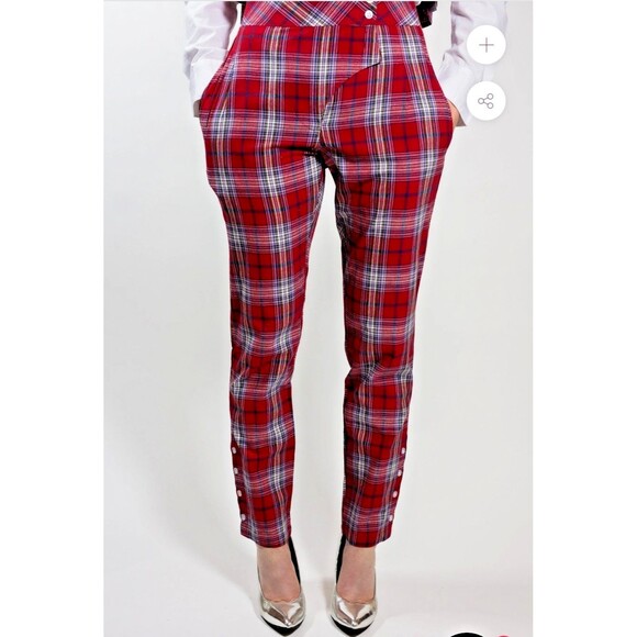 PROJECT 6 Pants - Project 6 Red Checked Plaid Large Kiku Pants Steam Punk Grunge 90s Emo Tapered